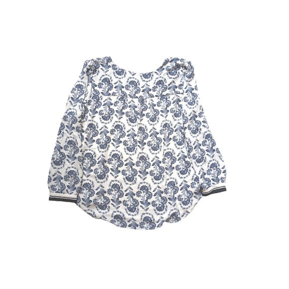 Ann Taylor LOFT Women's Top Size XL Blue and White Floral FLOWY Relaxed Fit b6 - Picture 8 of 11